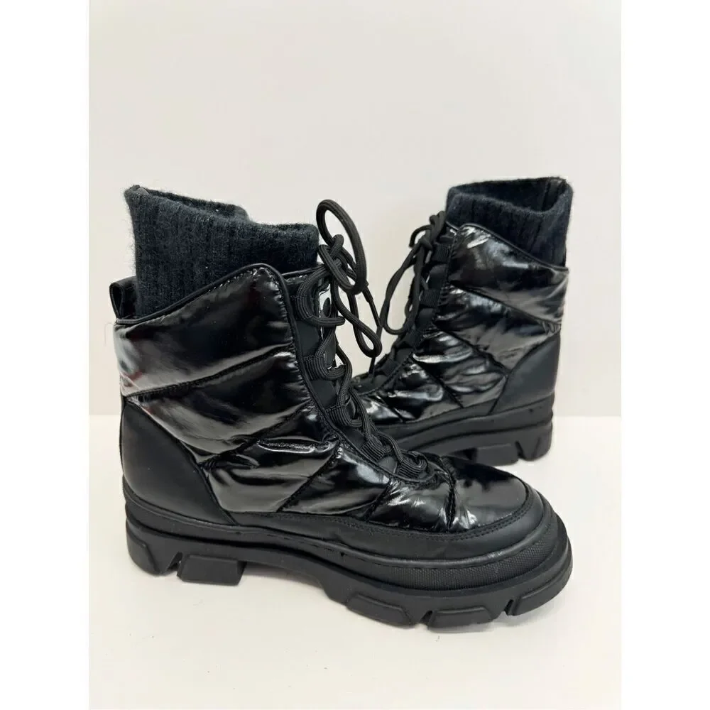 Sam Edelman Boots‎ Size 7.5 Black Lug Sole Tabitha Lace Up Round Toe Winter Boot